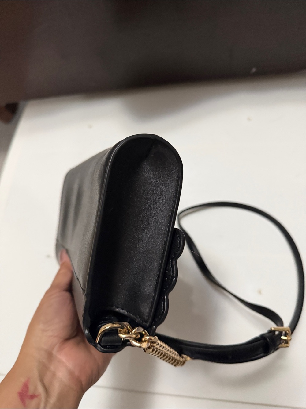 Michael Kors Black Leather Scallop-Flap Crossbody with Gold Hardware - Picture 10 of 15